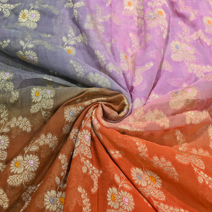 Premium  Dyed Viscose Georgette 4D Shade Zari Jacquard Fabric - 00004D-5