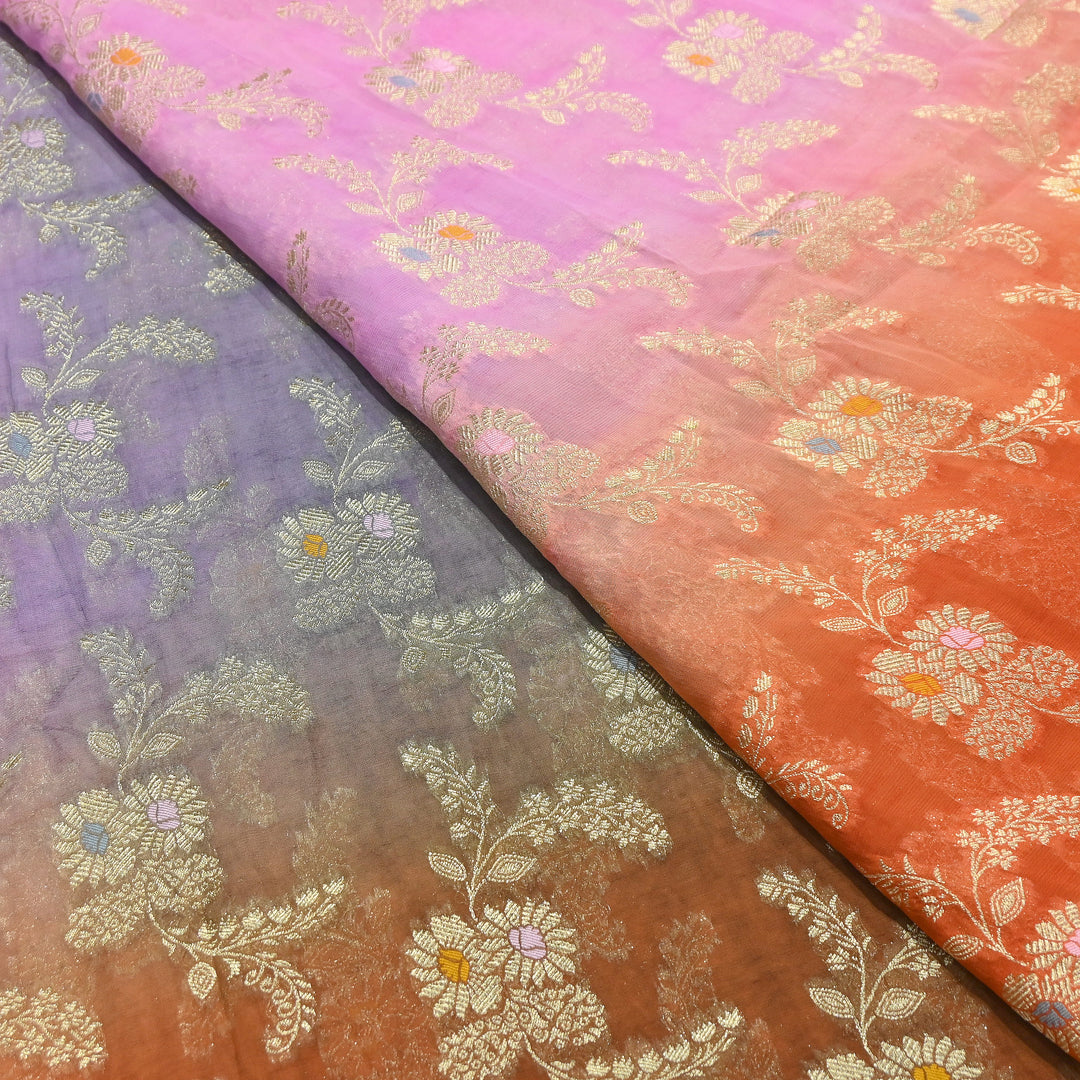 Premium  Dyed Viscose Georgette 4D Shade Zari Jacquard Fabric - 00004D-5