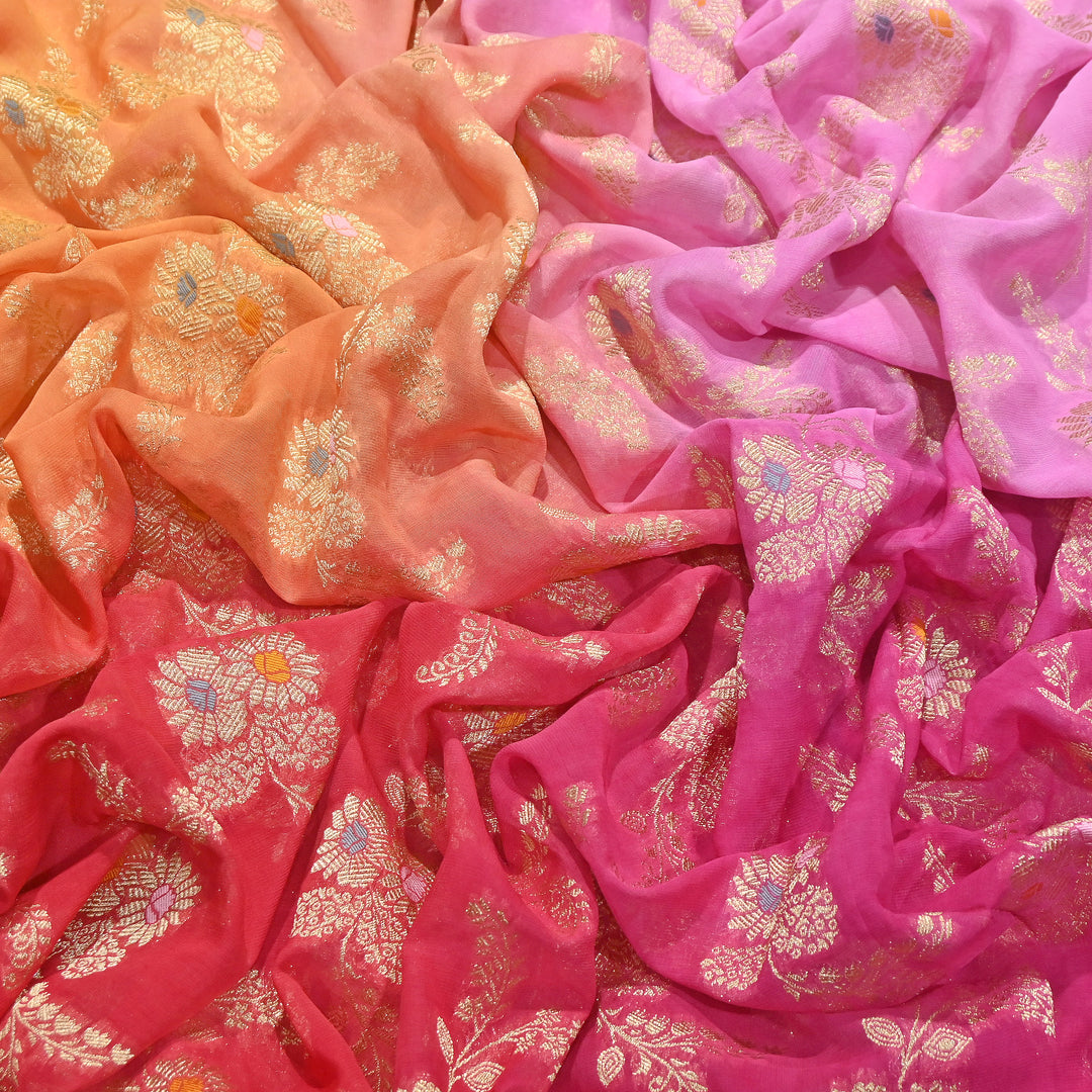 Premium  Dyed Viscose Georgette 4D Shade Zari Jacquard Fabric - 00004D-6