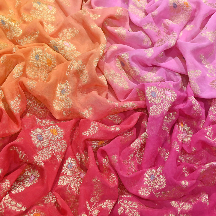 Premium  Dyed Viscose Georgette 4D Shade Zari Jacquard Fabric - 00004D-6