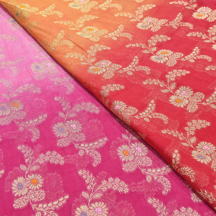 Premium  Dyed Viscose Georgette 4D Shade Zari Jacquard Fabric - 00004D-6