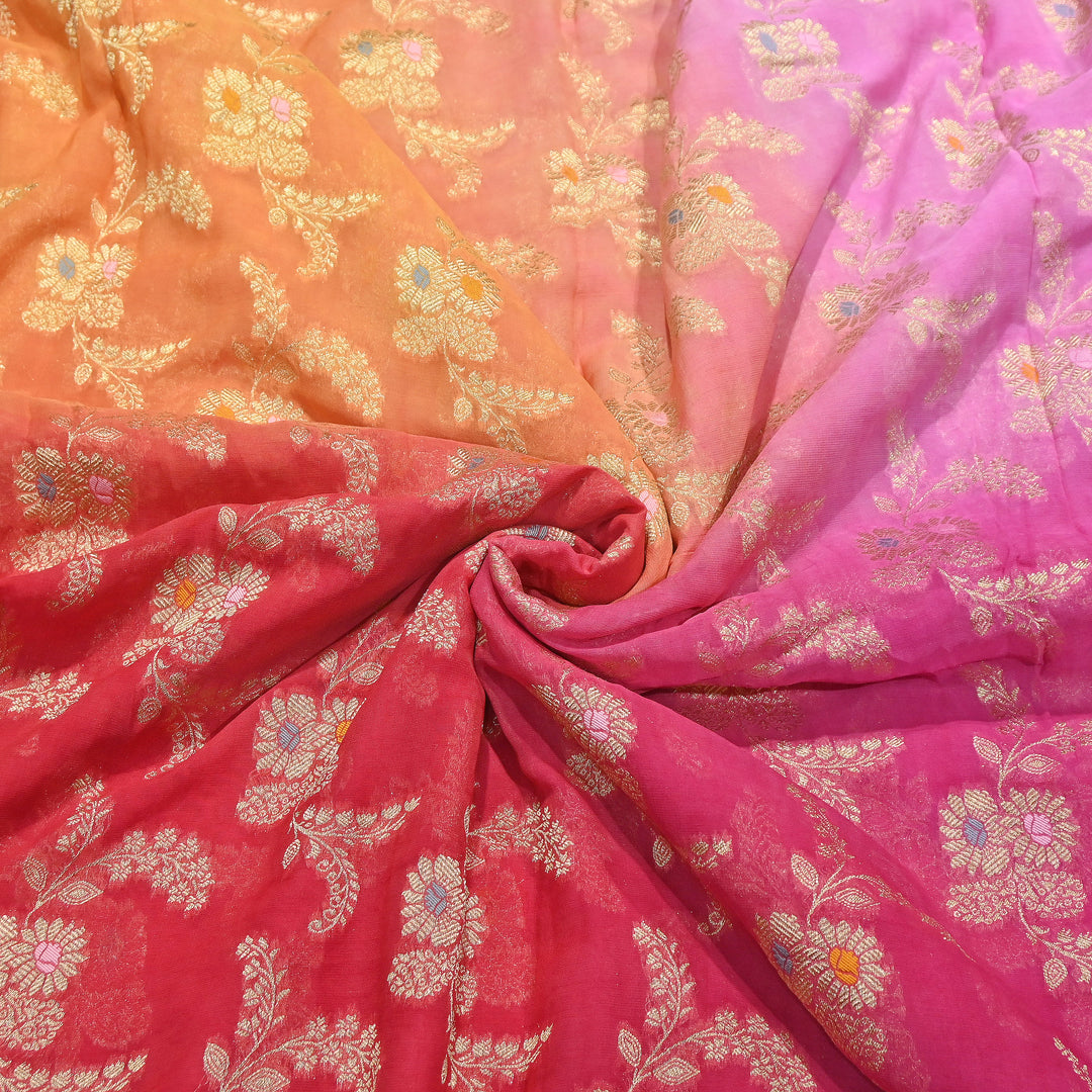 Premium  Dyed Viscose Georgette 4D Shade Zari Jacquard Fabric - 00004D-6