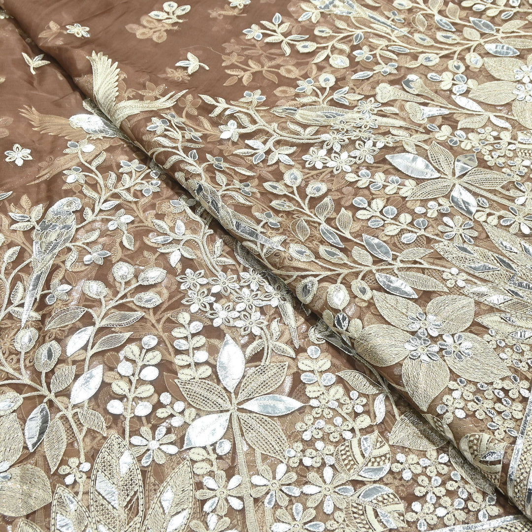 Dyed Silk Organza Gota Zari Embroidery Fabric 54" – Premium Designer Fabric - V1029C-A