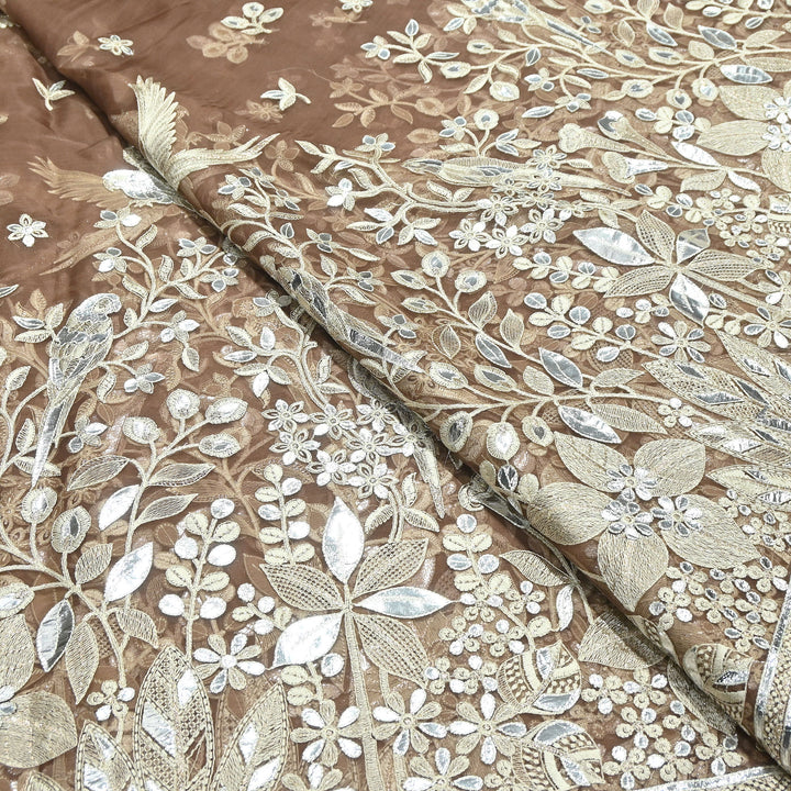 Dyed Silk Organza Gota Zari Embroidery Fabric 54" – Premium Designer Fabric - V1029C-A
