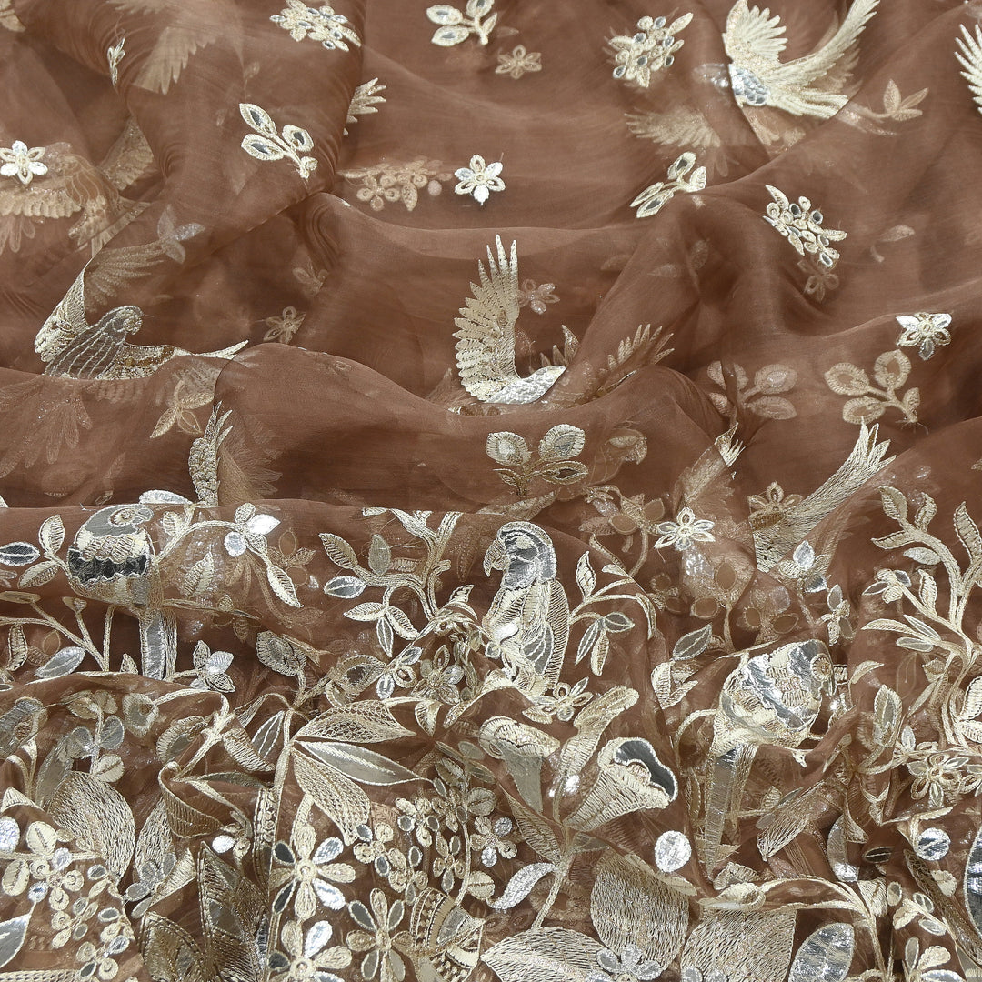 Dyed Silk Organza Gota Zari Embroidery Fabric 54" – Premium Designer Fabric - V1029C-A