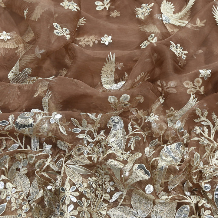 Dyed Silk Organza Gota Zari Embroidery Fabric 54" – Premium Designer Fabric - V1029C-A