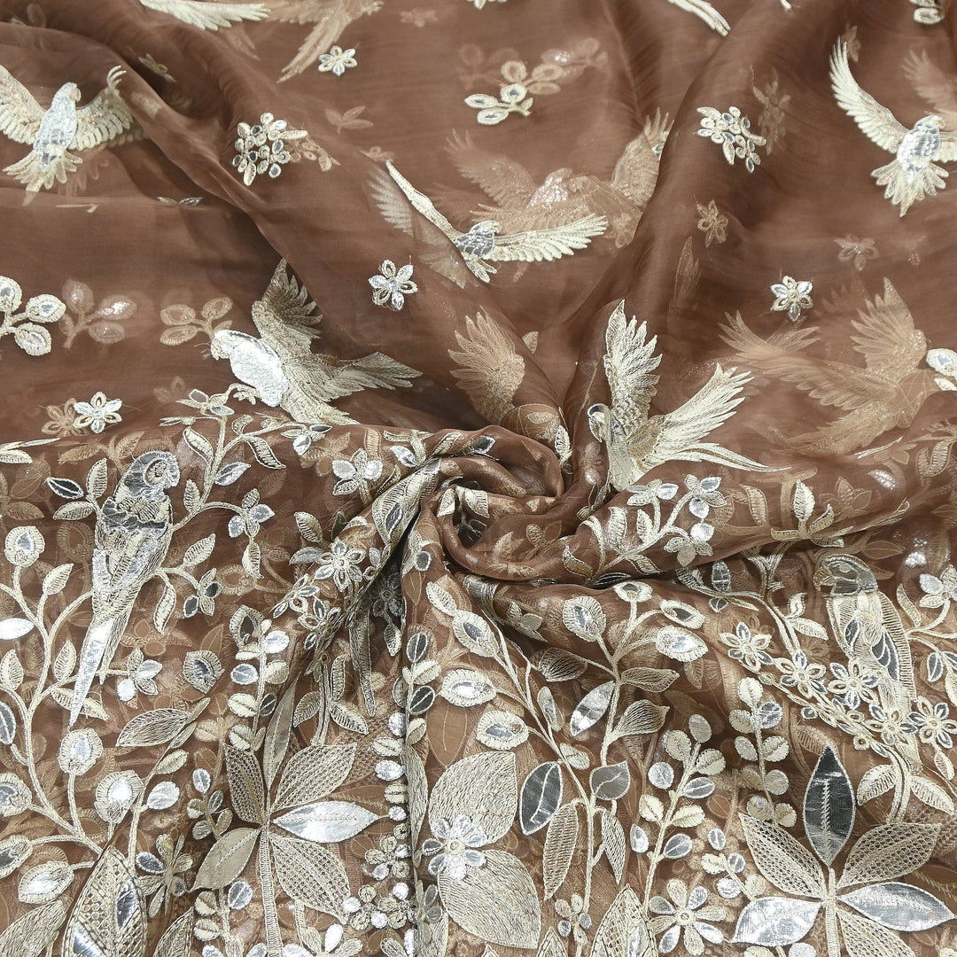 Dyed Silk Organza Gota Zari Embroidery Fabric 54" – Premium Designer Fabric - V1029C-A