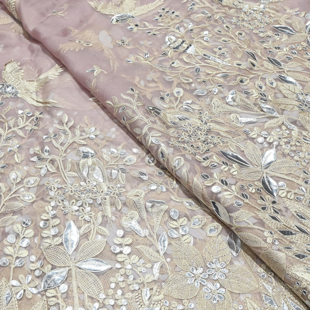 Dyed Silk Organza Gota Zari Embroidery Fabric 54" – Premium Designer Fabric - V1029C-A2