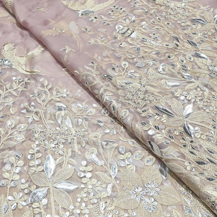 Dyed Silk Organza Gota Zari Embroidery Fabric 54" – Premium Designer Fabric - V1029C-A2