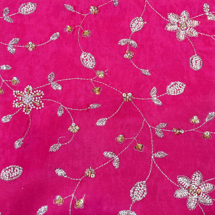 Dyed Chinon Moti Sequins Embroidery Fabrics