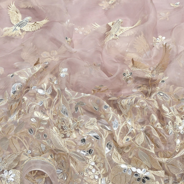 Dyed Silk Organza Gota Zari Embroidery Fabric 54" – Premium Designer Fabric - V1029C-A2