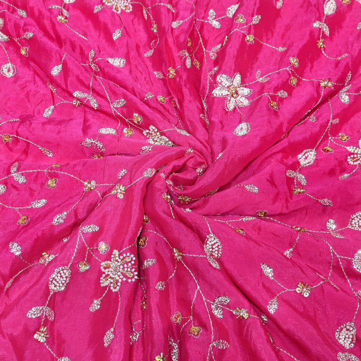 Dyed Chinon Moti Sequins Embroidery Fabrics