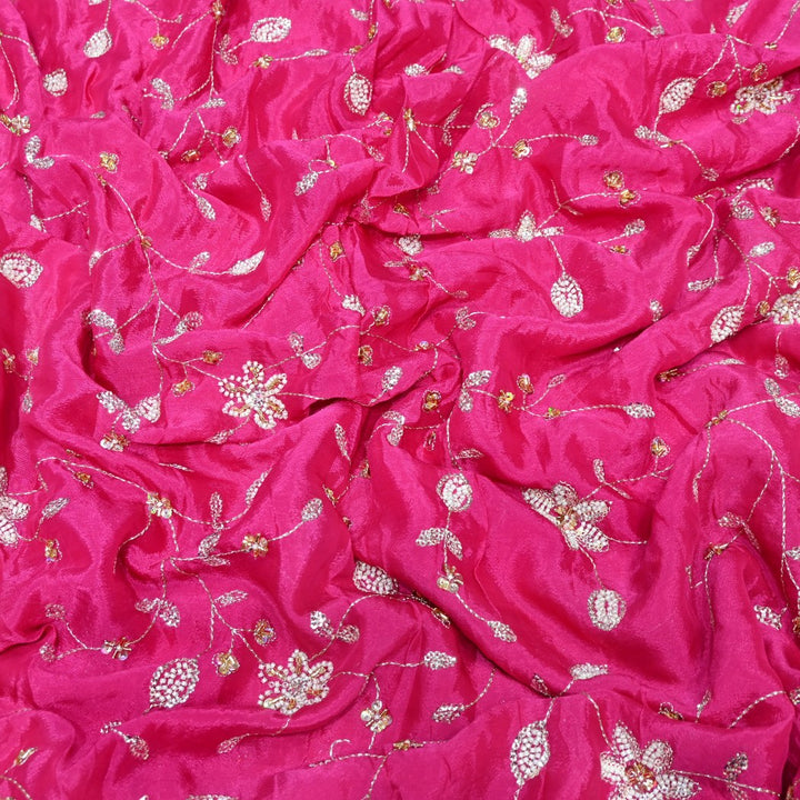 Dyed Chinon Moti Sequins Embroidery Fabrics