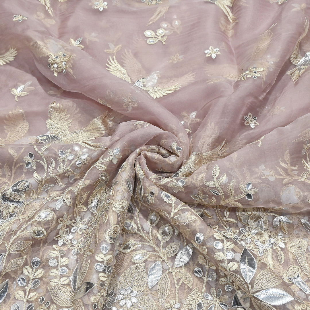 Dyed Silk Organza Gota Zari Embroidery Fabric 54" – Premium Designer Fabric - V1029C-A2