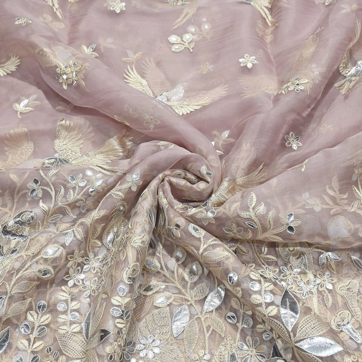 Dyed Silk Organza Gota Zari Embroidery Fabric 54" – Premium Designer Fabric - V1029C-A2