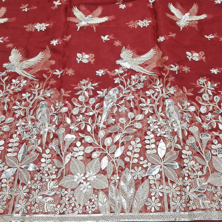 Dyed Silk Organza Gota Zari Embroidery Fabric 54" – Premium Designer Fabric - V1029C-A1