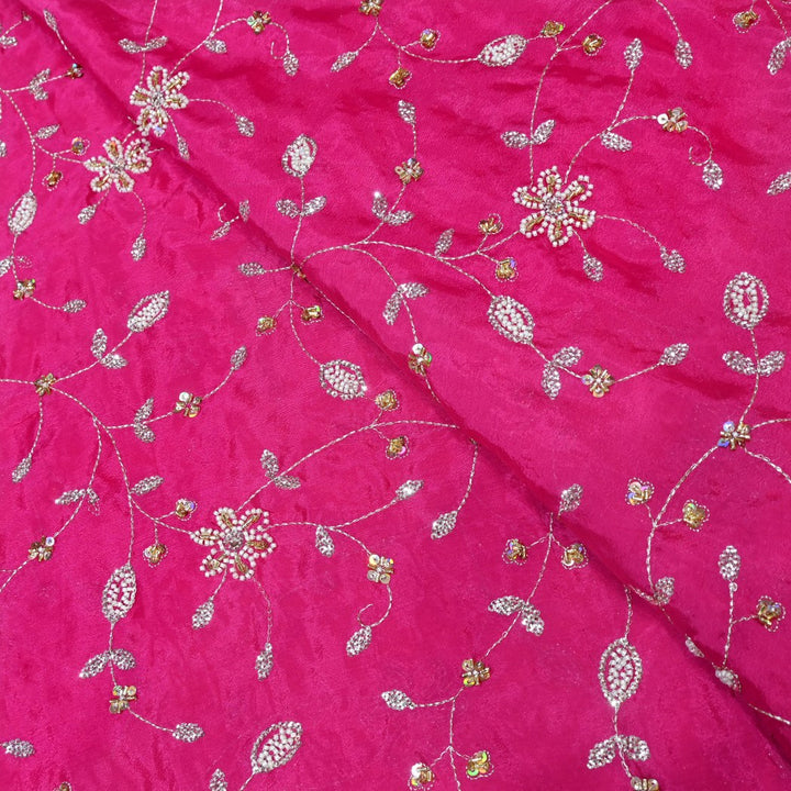 Dyed Chinon Moti Sequins Embroidery Fabrics