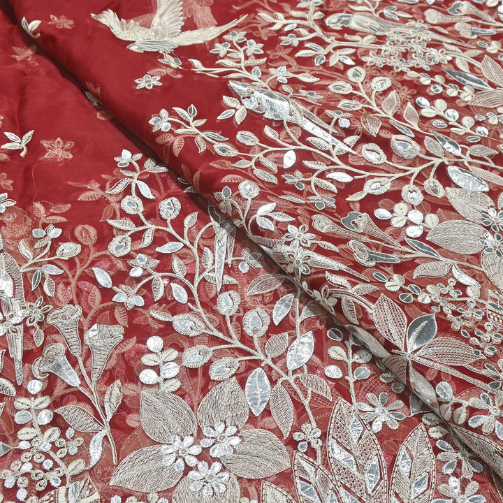 Dyed Silk Organza Gota Zari Embroidery Fabric 54" – Premium Designer Fabric - V1029C-A1