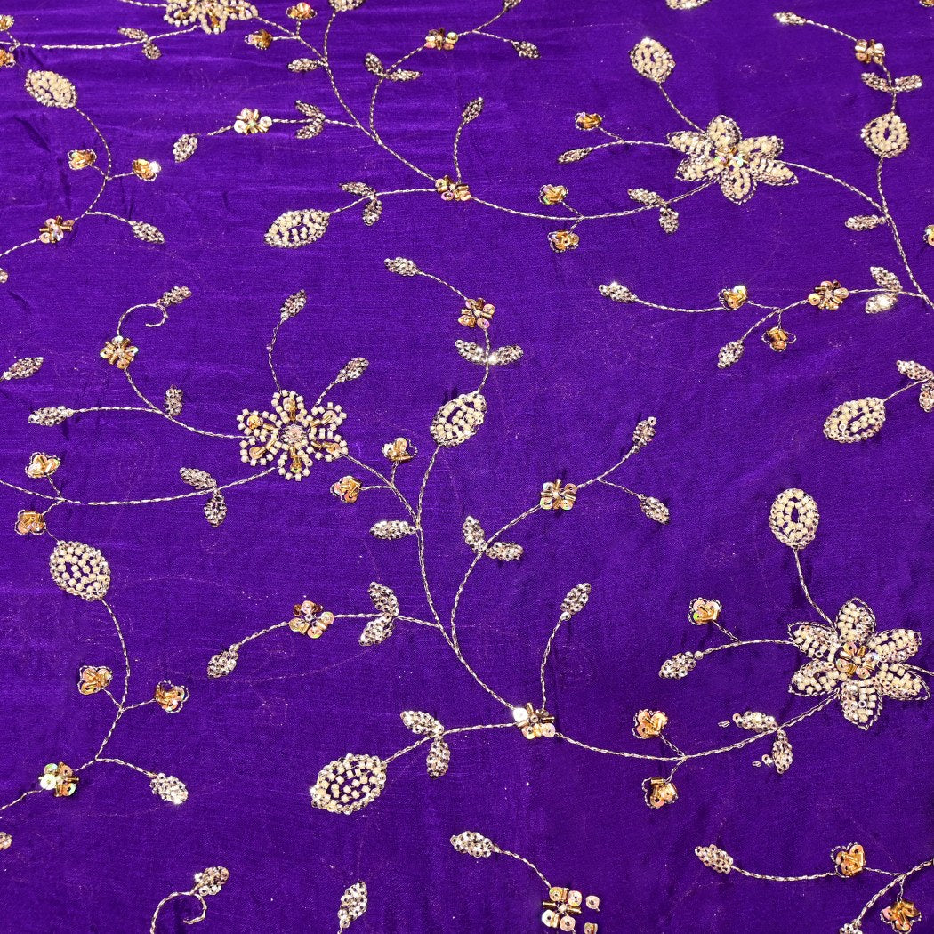 Dyed Chinon Moti Sequins Embroidery Fabrics