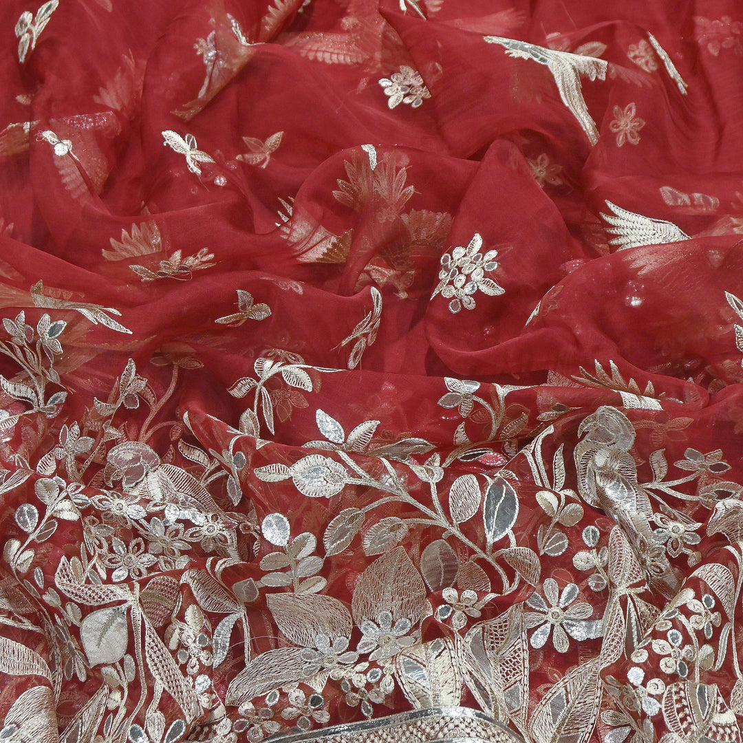 Dyed Silk Organza Gota Zari Embroidery Fabric 54" – Premium Designer Fabric - V1029C-A1