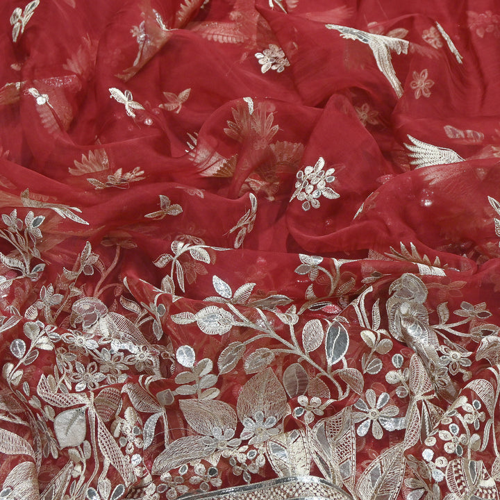 Dyed Silk Organza Gota Zari Embroidery Fabric 54" – Premium Designer Fabric - V1029C-A1