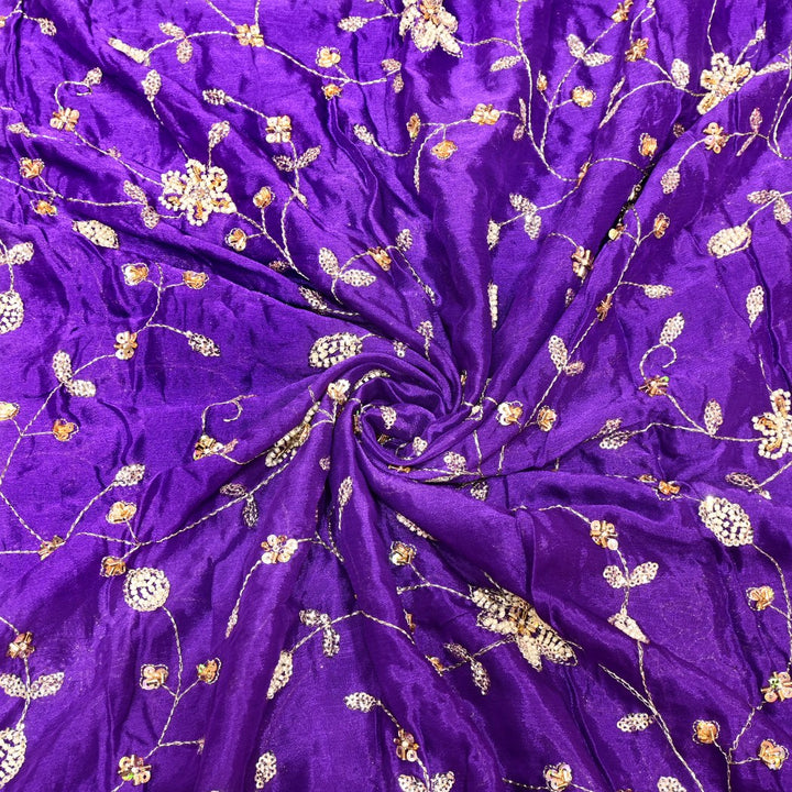 Dyed Chinon Moti Sequins Embroidery Fabrics