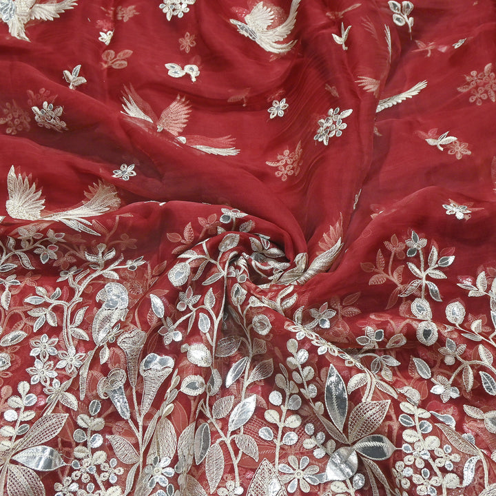 Dyed Silk Organza Gota Zari Embroidery Fabric 54" – Premium Designer Fabric - V1029C-A1