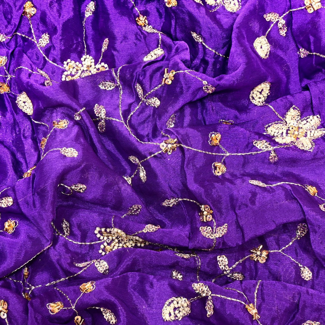 Dyed Chinon Moti Sequins Embroidery Fabrics