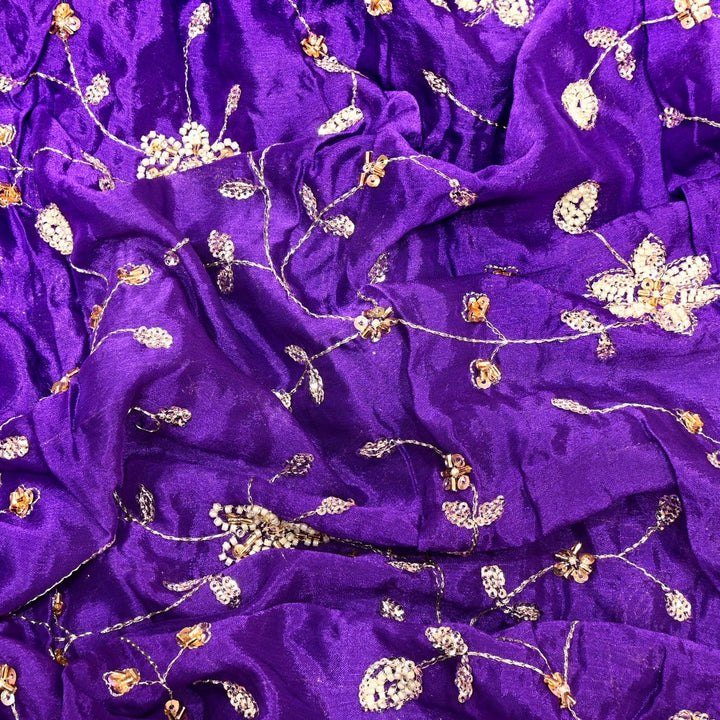 Dyed Chinon Moti Sequins Embroidery Fabrics