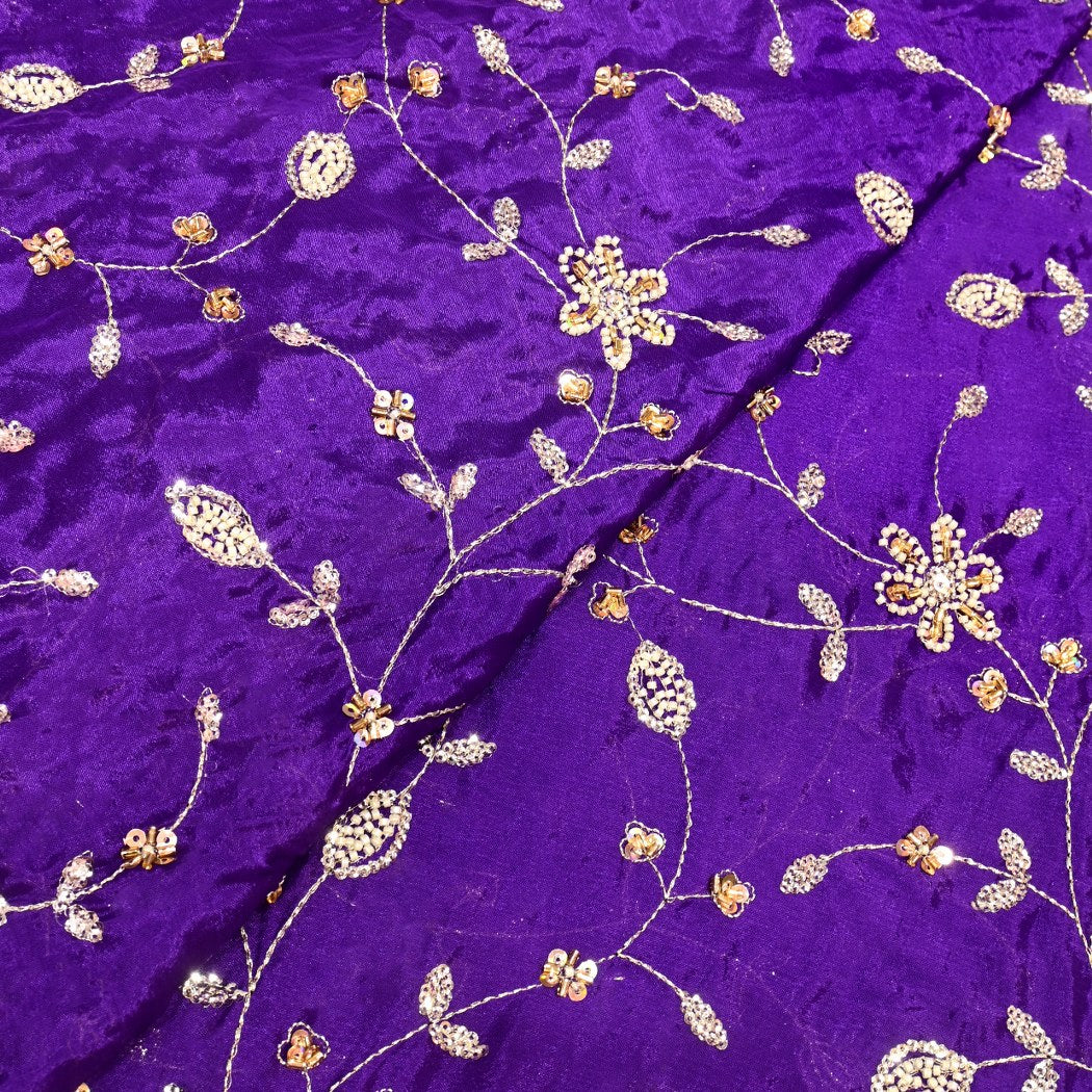 Dyed Chinon Moti Sequins Embroidery Fabrics