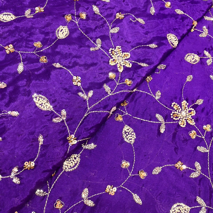 Dyed Chinon Moti Sequins Embroidery Fabrics