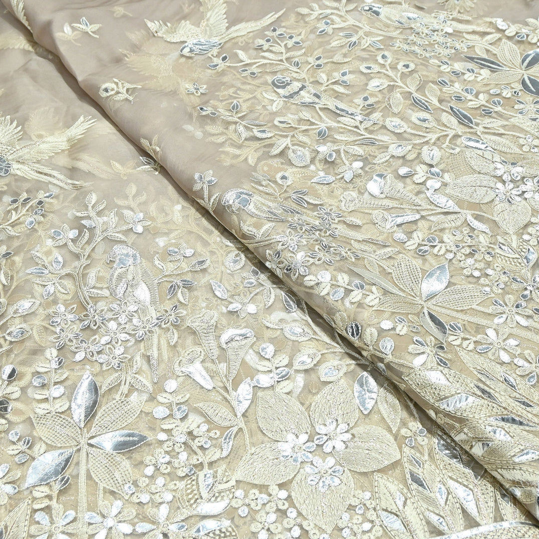 Dyed Silk Organza Gota Zari Embroidery Fabric 54" – Premium Designer Fabric - V1029C-A3