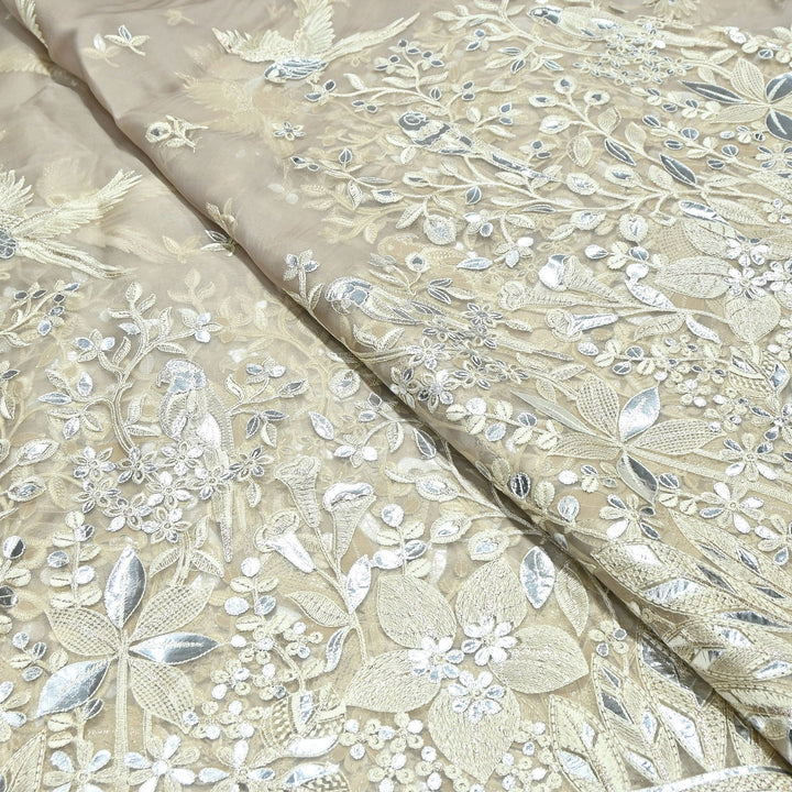Dyed Silk Organza Gota Zari Embroidery Fabric 54" – Premium Designer Fabric - V1029C-A3