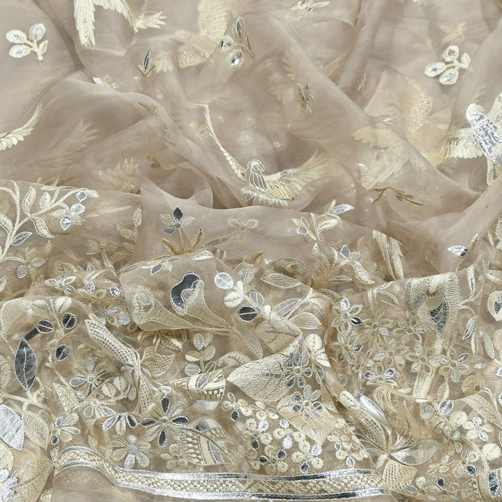 Dyed Silk Organza Gota Zari Embroidery Fabric 54" – Premium Designer Fabric - V1029C-A3