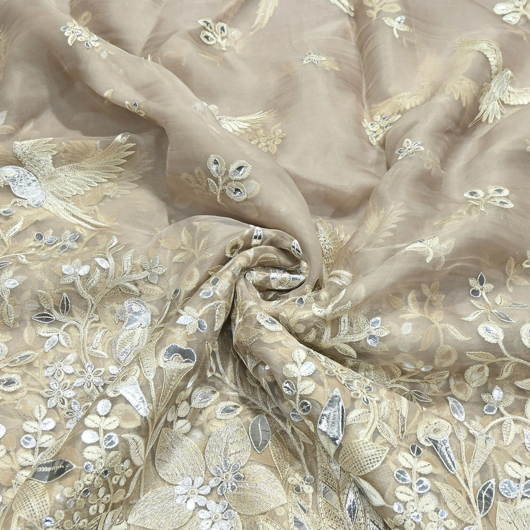Dyed Silk Organza Gota Zari Embroidery Fabric 54" – Premium Designer Fabric - V1029C-A3