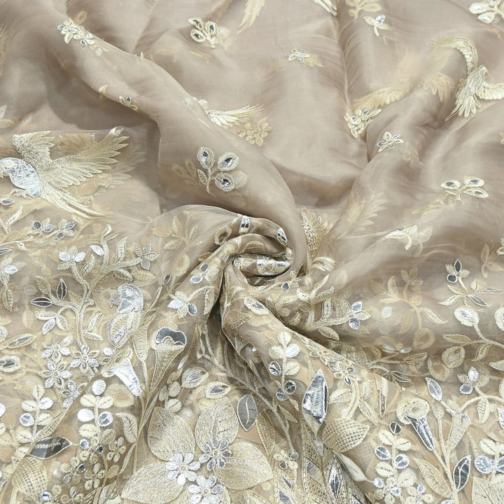 Dyed Silk Organza Gota Zari Embroidery Fabric 54" – Premium Designer Fabric - V1029C-A3