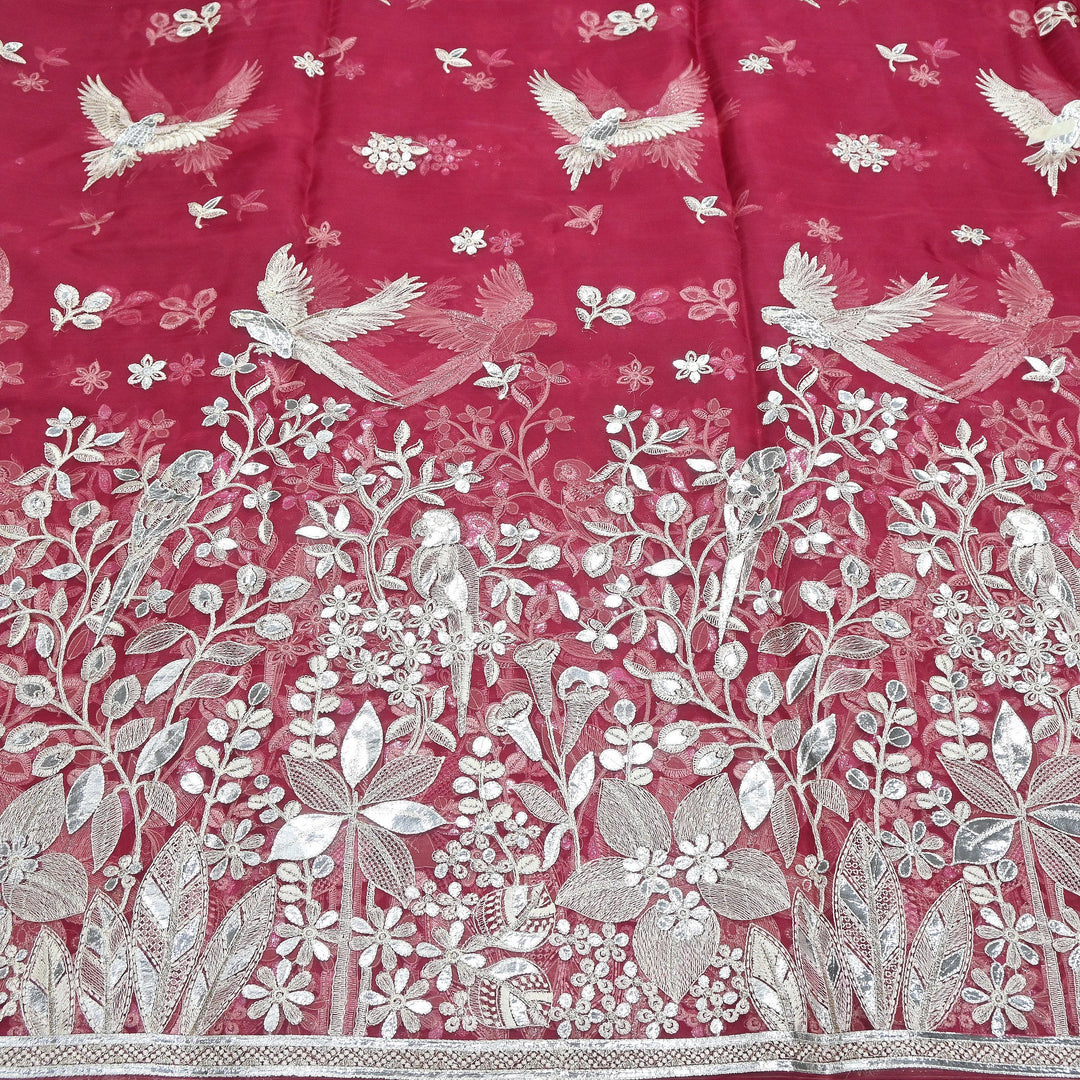 Dyed Silk Organza Gota Zari Embroidery Fabric 54" – Premium Designer Fabric - V1029C-A4