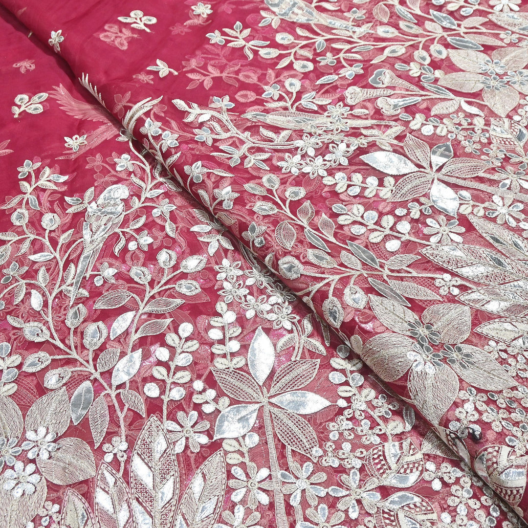 Dyed Silk Organza Gota Zari Embroidery Fabric 54" – Premium Designer Fabric - V1029C-A4