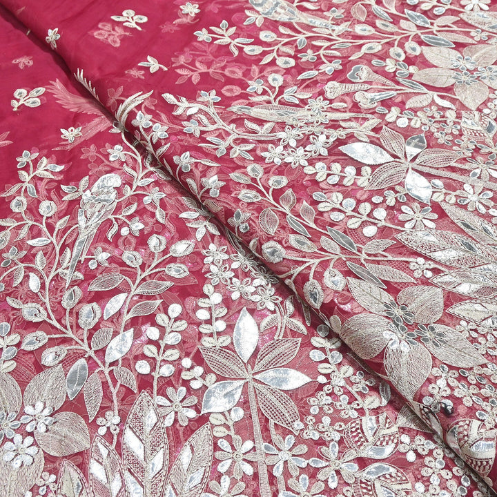 Dyed Silk Organza Gota Zari Embroidery Fabric 54" – Premium Designer Fabric - V1029C-A4