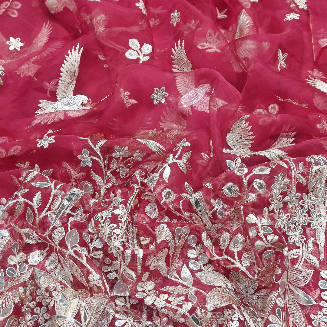Dyed Silk Organza Gota Zari Embroidery Fabric 54" – Premium Designer Fabric - V1029C-A4
