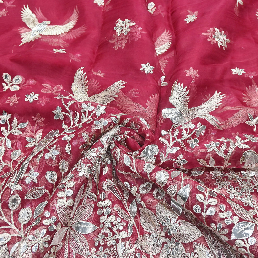 Dyed Silk Organza Gota Zari Embroidery Fabric 54" – Premium Designer Fabric - V1029C-A4