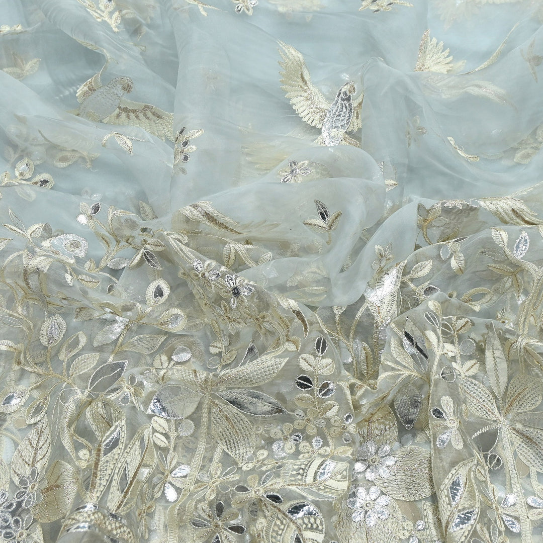 Dyed Silk Organza Gota Zari Embroidery Fabric 54" – Premium Designer Fabric - V1029C-A5