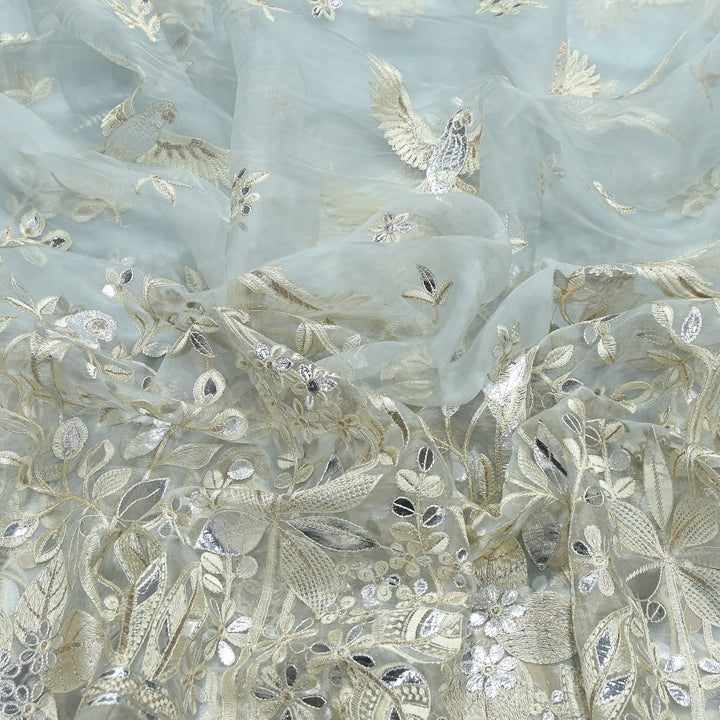 Dyed Silk Organza Gota Zari Embroidery Fabric 54" – Premium Designer Fabric - V1029C-A5