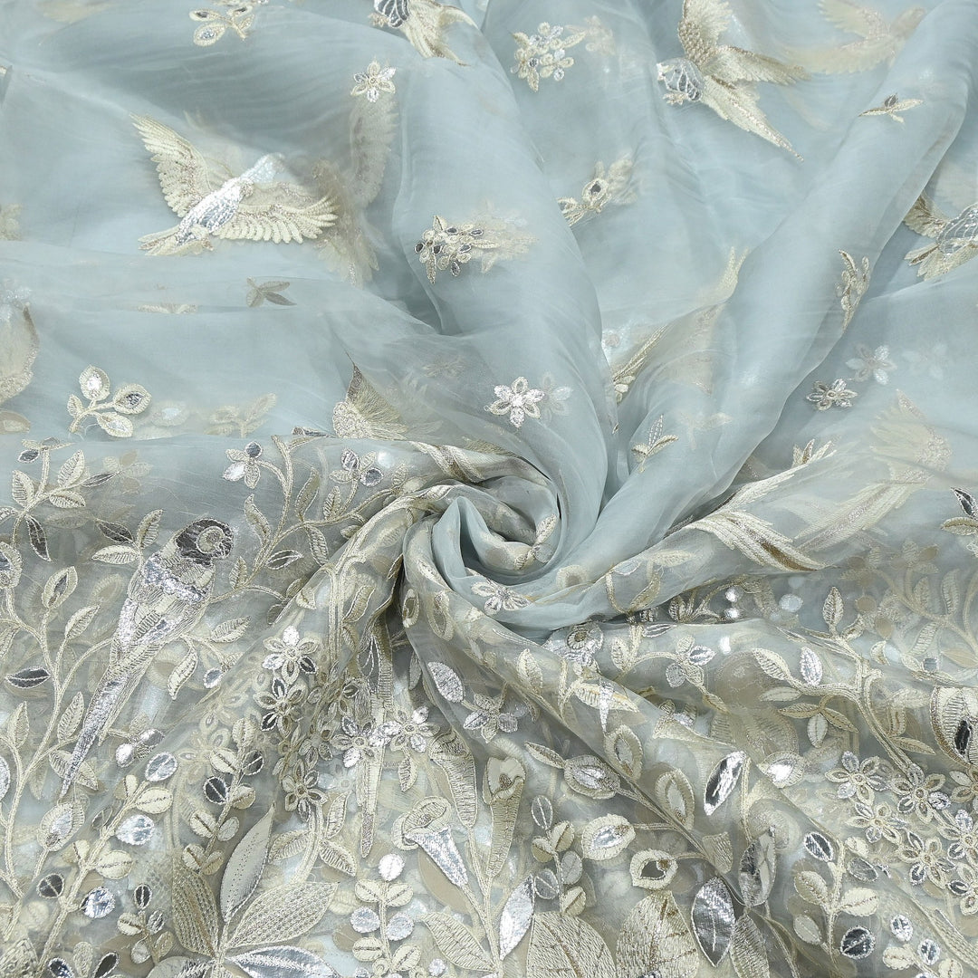 Dyed Silk Organza Gota Zari Embroidery Fabric 54" – Premium Designer Fabric - V1029C-A5
