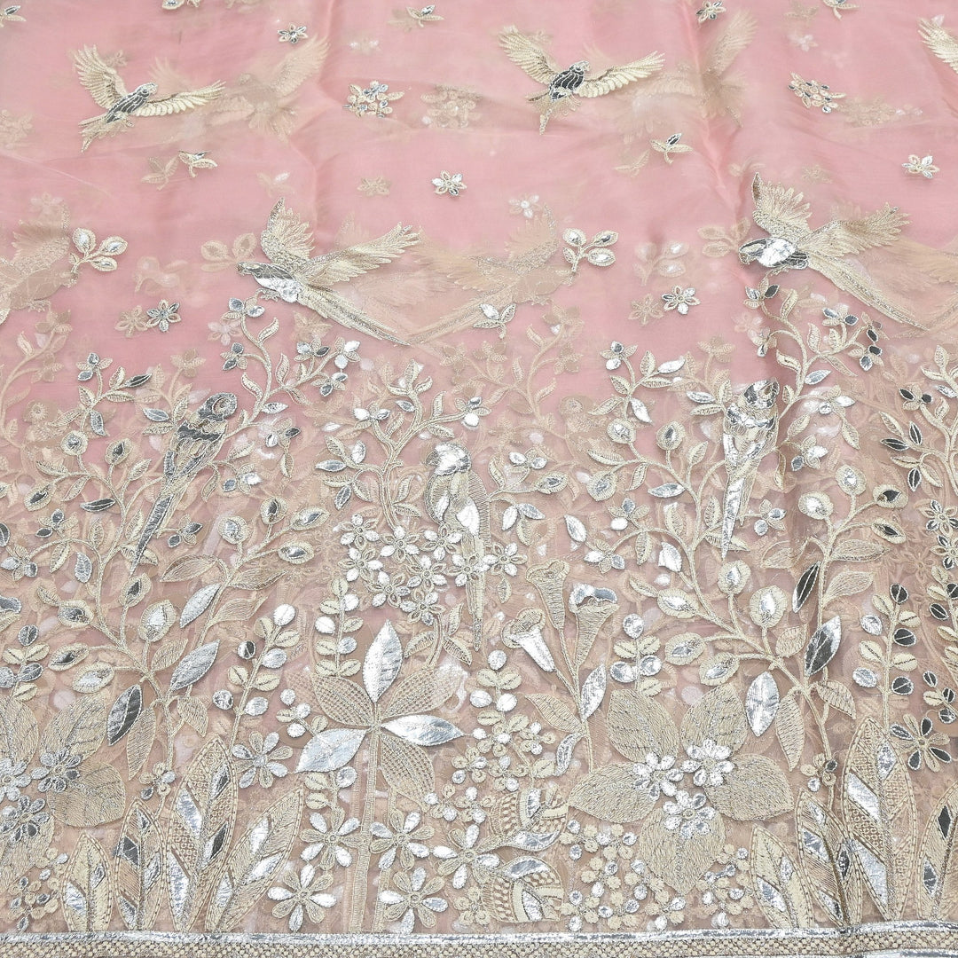 Dyed Silk Organza Gota Zari Embroidery Fabric 54" – Premium Designer Fabric - V1029C-A6