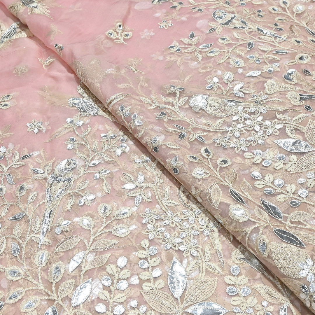 Dyed Silk Organza Gota Zari Embroidery Fabric 54" – Premium Designer Fabric - V1029C-A6
