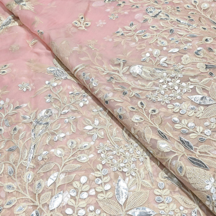 Dyed Silk Organza Gota Zari Embroidery Fabric 54" – Premium Designer Fabric - V1029C-A6