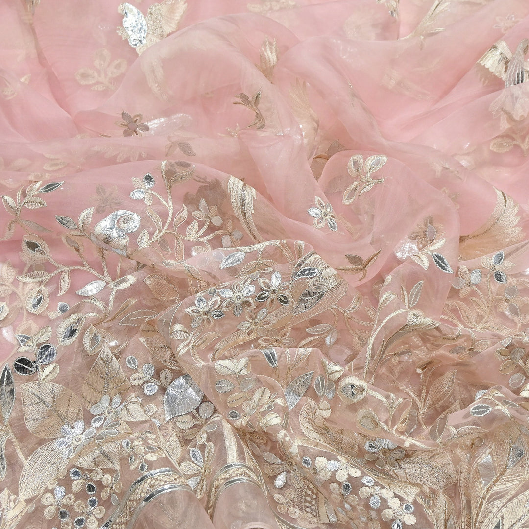 Dyed Silk Organza Gota Zari Embroidery Fabric 54" – Premium Designer Fabric - V1029C-A6