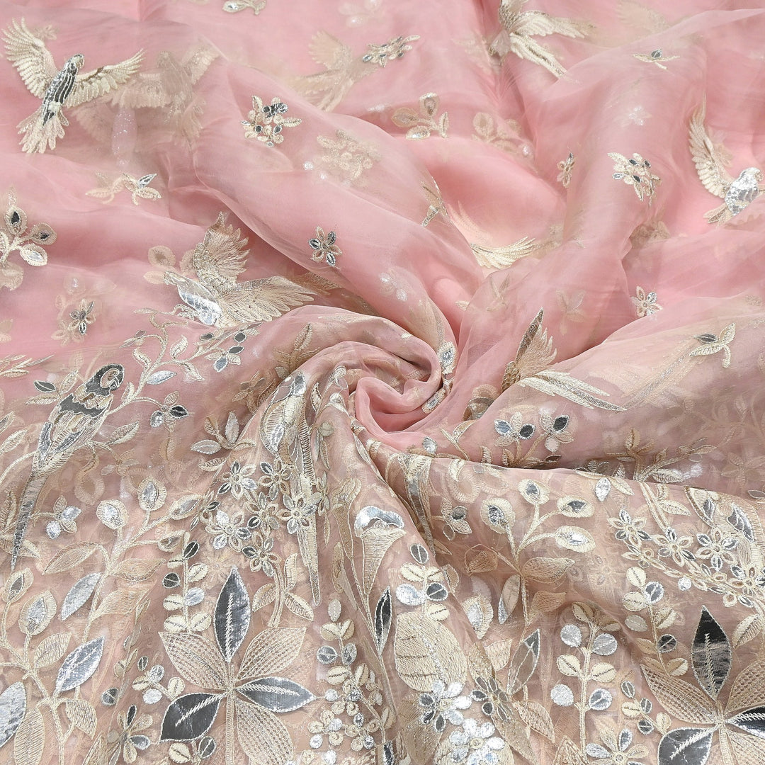 Dyed Silk Organza Gota Zari Embroidery Fabric 54" – Premium Designer Fabric - V1029C-A6