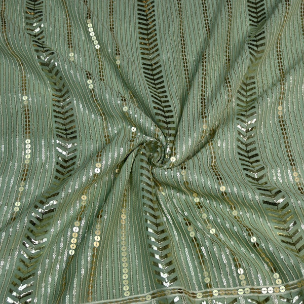 Viscose Georgette Zari With Sequins Embroidery Fabrics